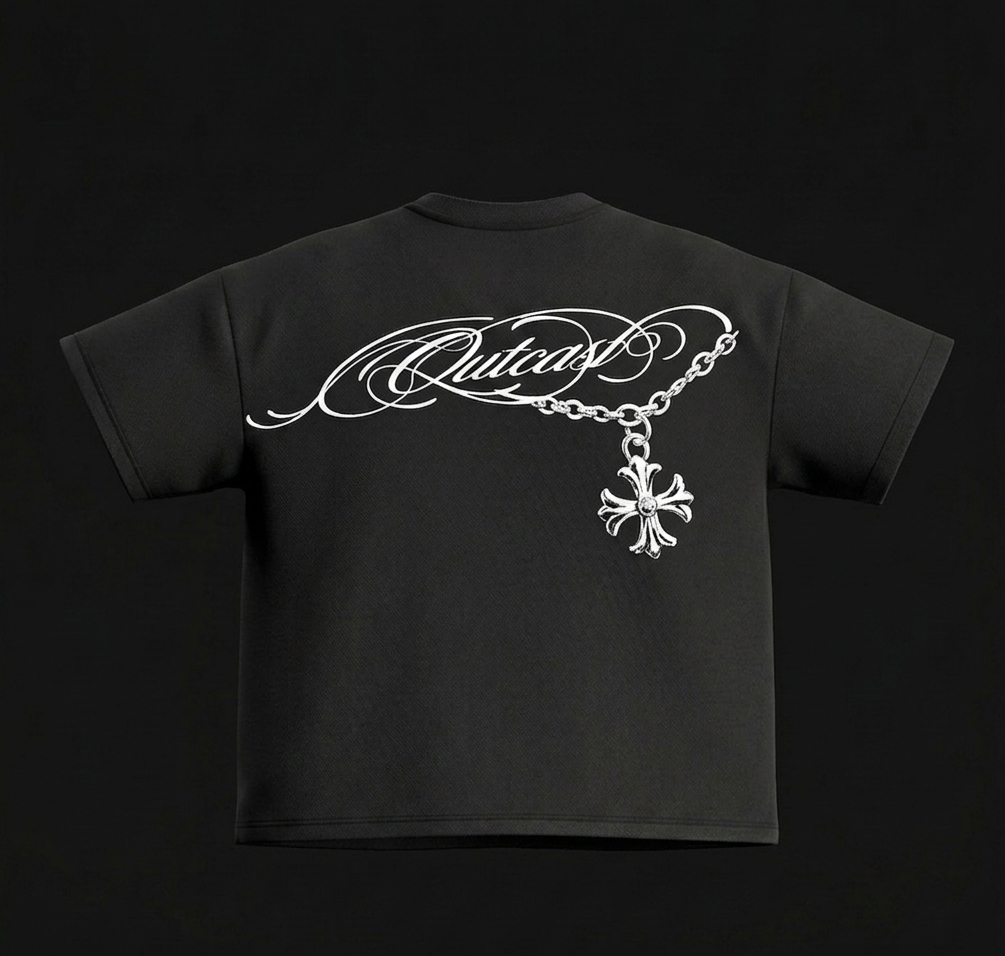 'Outcast' Black Oversized Tee (260 gsm)